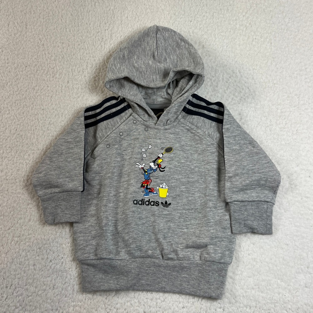 Adidas Goofy Hoodie Kids 9M Gray Disney Sport Graphic Pullover Vintage NWT
